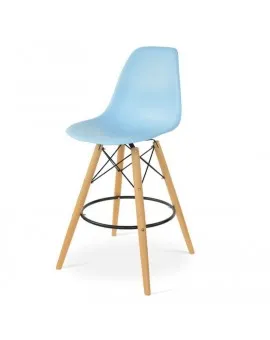 Eiffel Armless Bar Stool Blue Seat Beechwood Legs