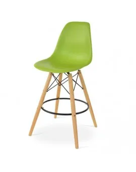 Eiffel Armless Bar Stool Green Seat Beechwood Legs