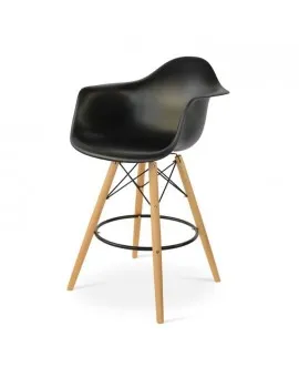 Eiffel Armed Bar Stool Black Seat Beechwood Legs
