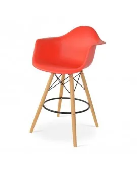 Eiffel Armed Bar Stool Red Seat Beechwood Legs