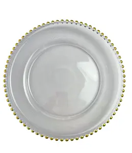 Round Glass Gold Beaded Charger Plate
