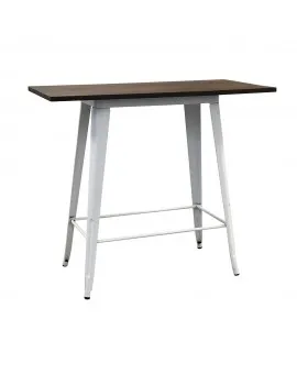 Industrial Communal Table Glossy White Frame Dark Wood Top
