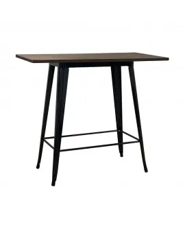 Industrial Communal Table Glossy Black Frame Dark Wood Top