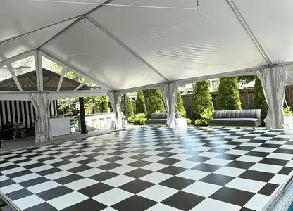 Black & White Checkered Pool Covering With Tenting