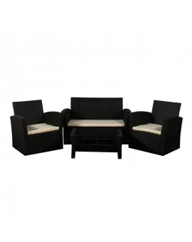 Rattan Loveseat White Cushion