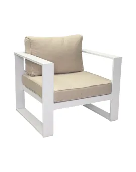 White Frame Single Chair Beige Light Brown Cushion