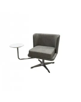 Dark Grey Fabric Wing Chair With Table