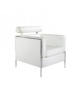 White Leather Square Back Tub Chair With Roll