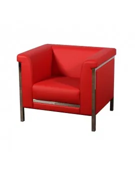 Red Leather Square Back Tub Chair
