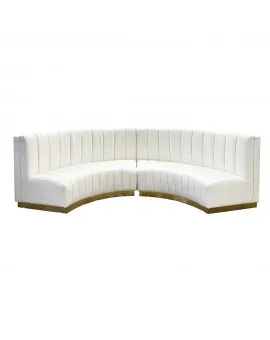 Eloise White Leather Banquette Gold Base