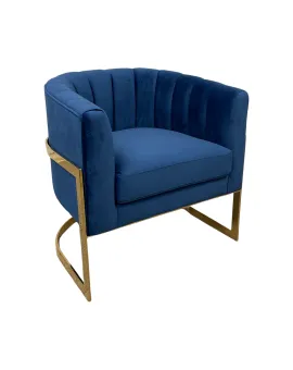 Round Royal Blue Velvet Single Chair Gold Frame