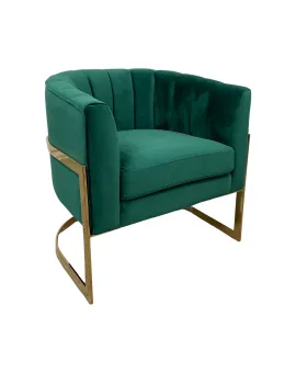 Round Hunter Green Velvet Single Chair Gold Frame