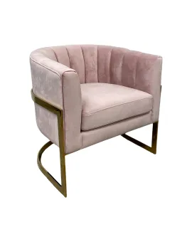 Round Blush Pink Velvet Single Chair Gold Frame