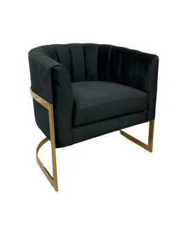 Round Black Velvet Single Chair Gold Frame