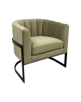 Round Olive Green Velvet Single Chair Black Frame