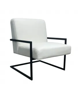 White Leather Single Chair Black Frame