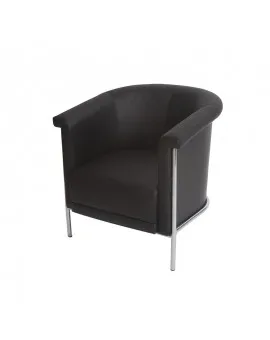 Black Leather Round Back Tub Chair