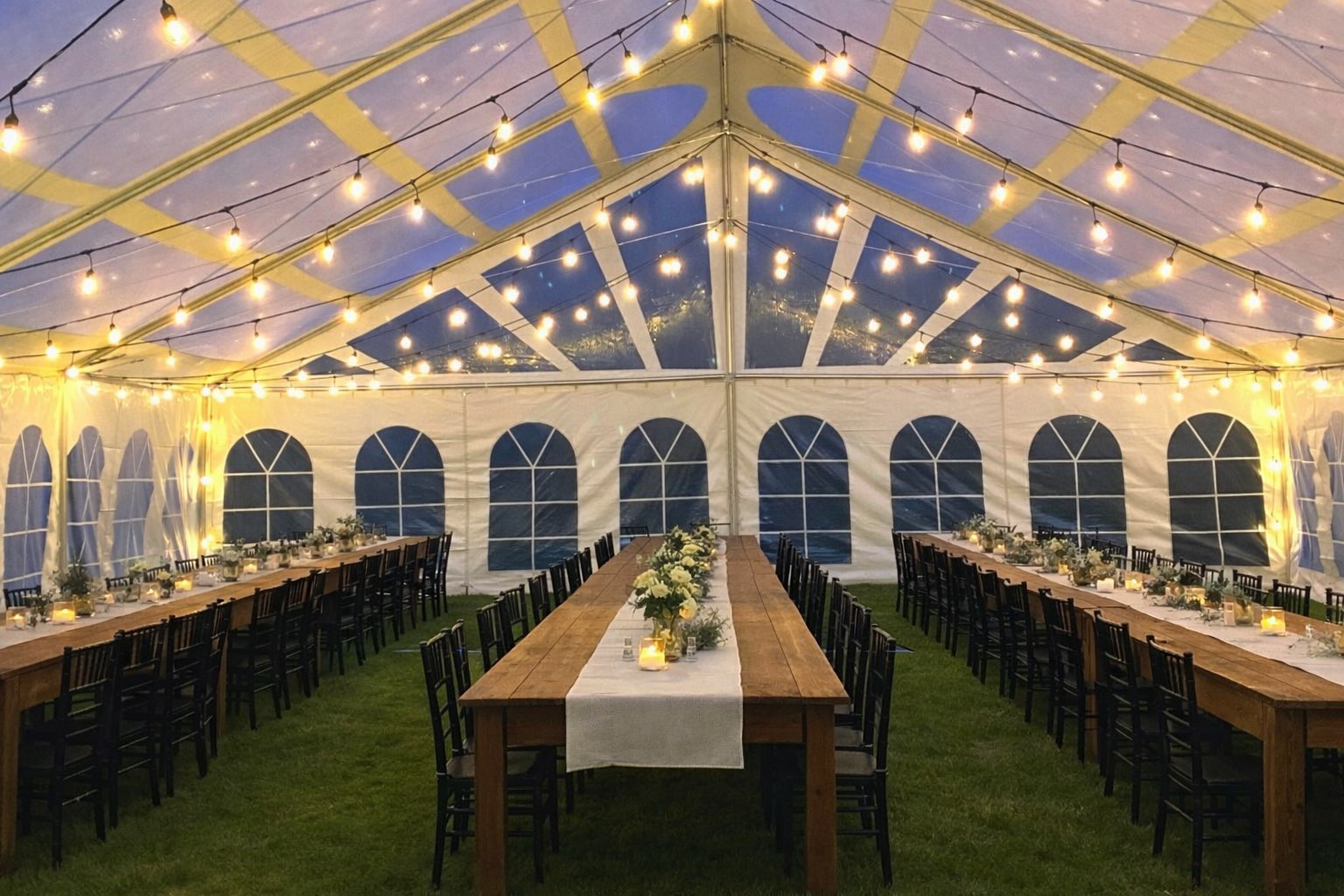 Clear Top Tent with Harvest Tables